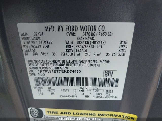 Ford F-150 Xlt 2014 1FTFW1ET7EKD74490 Image 9