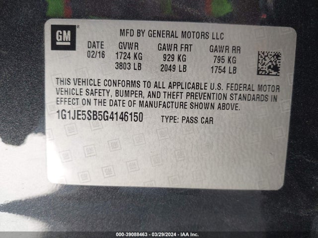 Chevrolet Sonic Ltz Auto 2016 1G1JE5SB5G4146150 Image 9