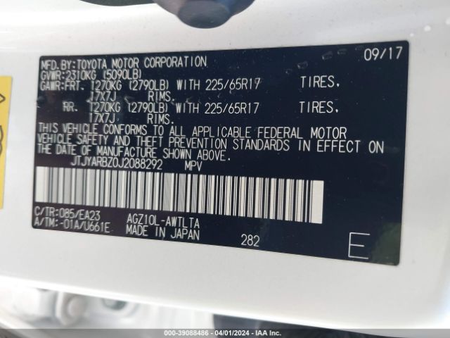 JTJYARBZ0J2088292 Lexus NX 300