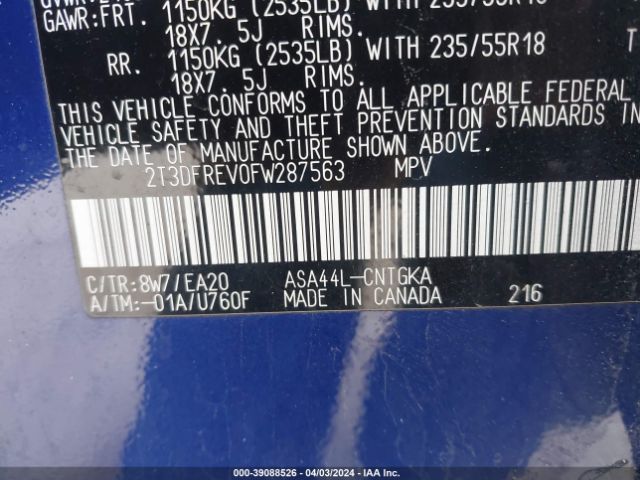 2T3DFREV0FW287563 Toyota Rav4 Limited