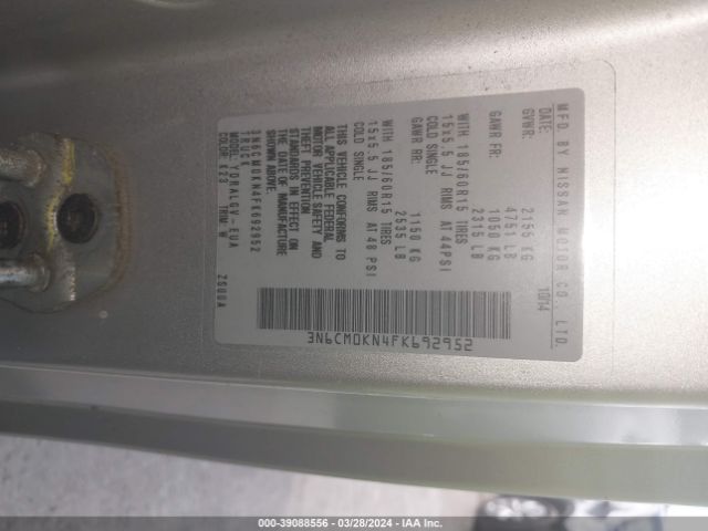 3N6CM0KN4FK692952 Nissan NV200 SV