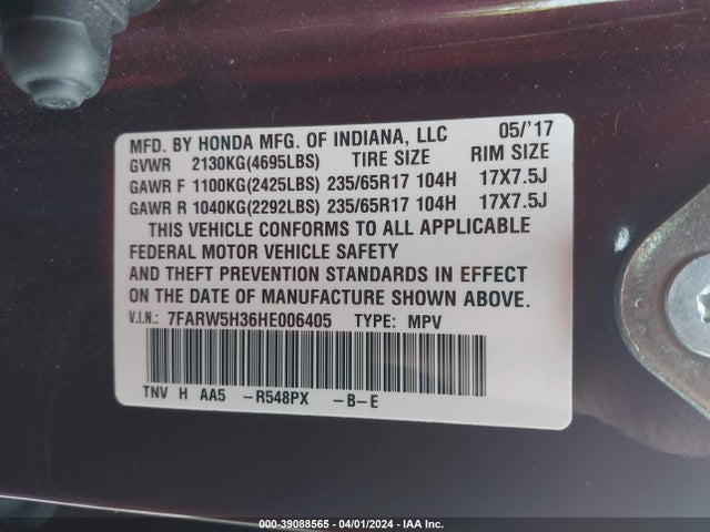 Honda CR-V LX 2017 7FARW5H36HE006405 Image 9