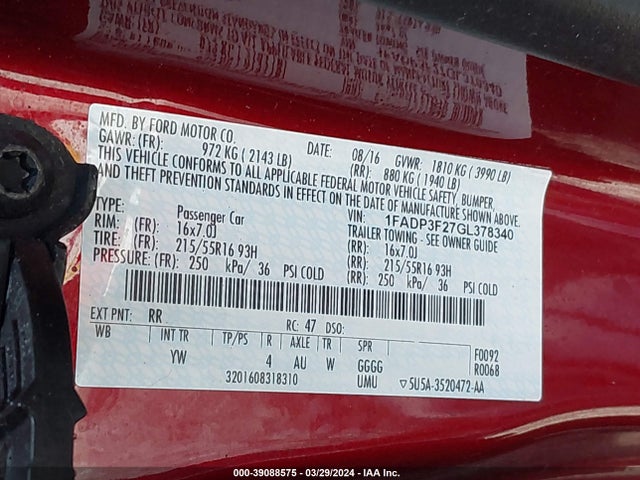 Ford FOCUS SE 2016 1FADP3F27GL378340 Image 9