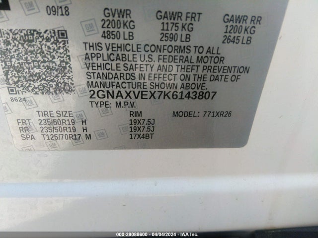 Chevrolet EQUINOX LT 2019 2GNAXVEX7K6143807 Image 9