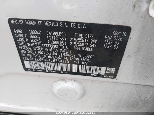 Honda HR-V LX 2016 3CZRU6H3XGM768180 Image 9