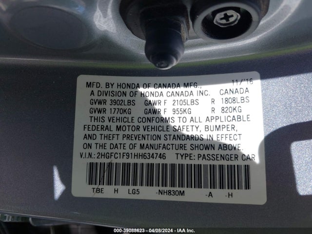 Honda Civic Touring 2017 2HGFC1F91HH634746 Image 9