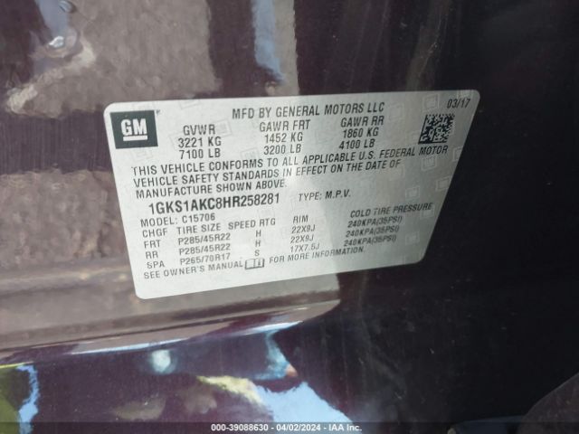 1GKS1AKC8HR258281 GMC YUKON SLE