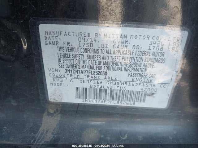 Nissan Versa 1.6 S+ 2015 3N1CN7AP7FL852668 Image 9