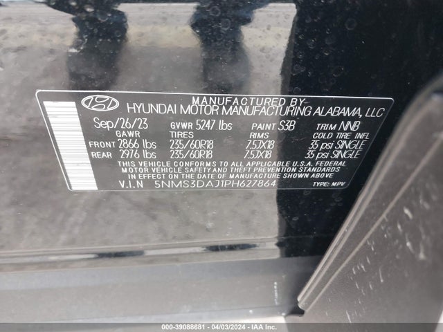 Hyundai Santa Fe Sel 2023 5NMS3DAJ1PH627864 Image 9