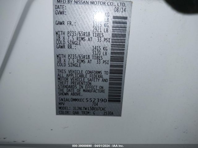 5N1AL0MMXEC552390 Infiniti QX60