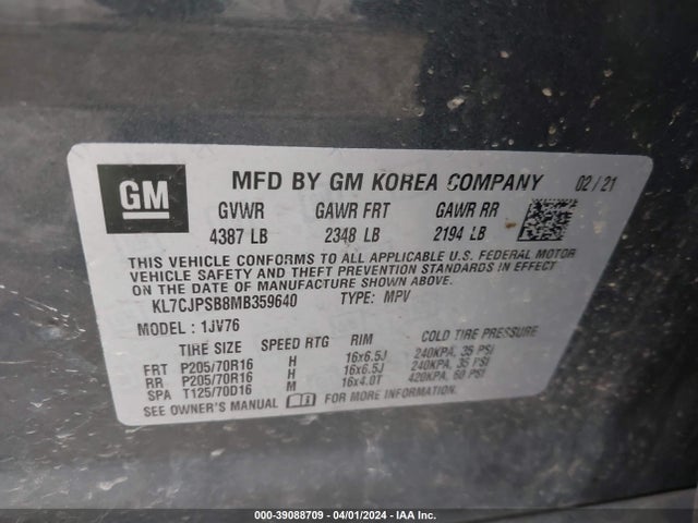 Chevrolet Trax Awd Lt 2021 KL7CJPSB8MB359640 Image 9