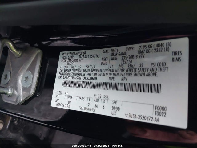 Ford Escape Titanium 2017 1FMCU9J9XHUC02959 Image 9