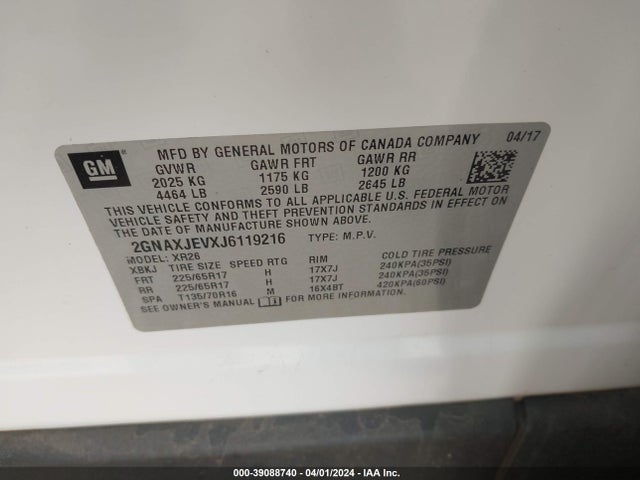 Chevrolet EQUINOX LT 2018 2GNAXJEVXJ6119216 Image 9