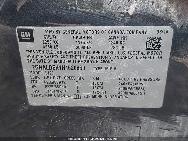 Chevrolet Equinox Premier 2017 2GNALDEK1H1520860 Image 9