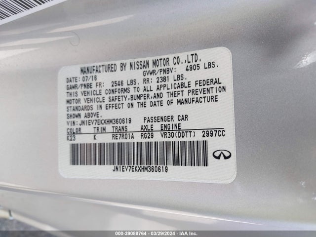 JN1EV7EKXHM360619 Infiniti Q60 3.0t Premium