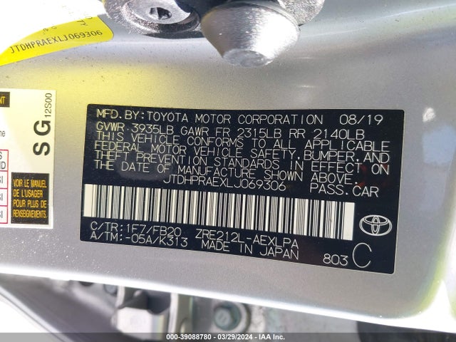 Toyota COROLLA LE 2020 JTDHPRAEXLJ069306 Image 9