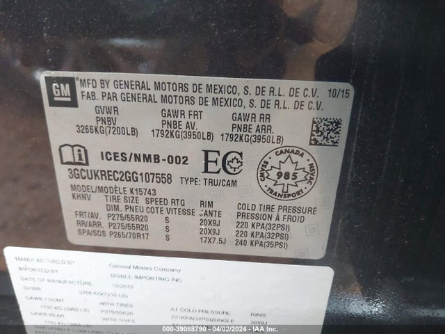 Chevrolet Silverado 1500 1lt/2lt 2016 3GCUKREC2GG107558 Image 9