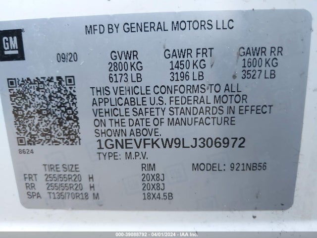 Chevrolet Traverse Awd Ls 2020 1GNEVFKW9LJ306972 Image 9