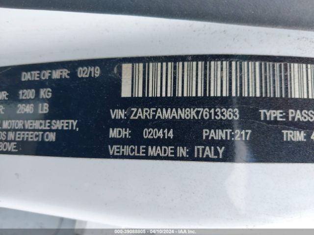 ZARFAMAN8K7613363 Alfa Romeo Giulia Sport Rwd