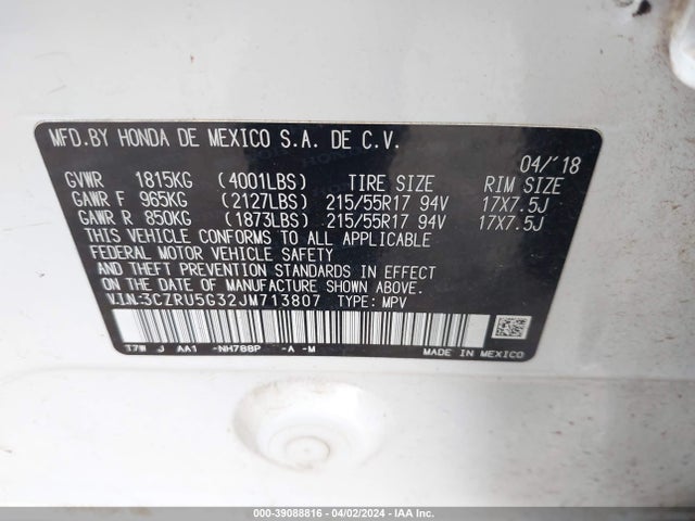 Honda HR-V LX 2018 3CZRU5G32JM713807 Image 9