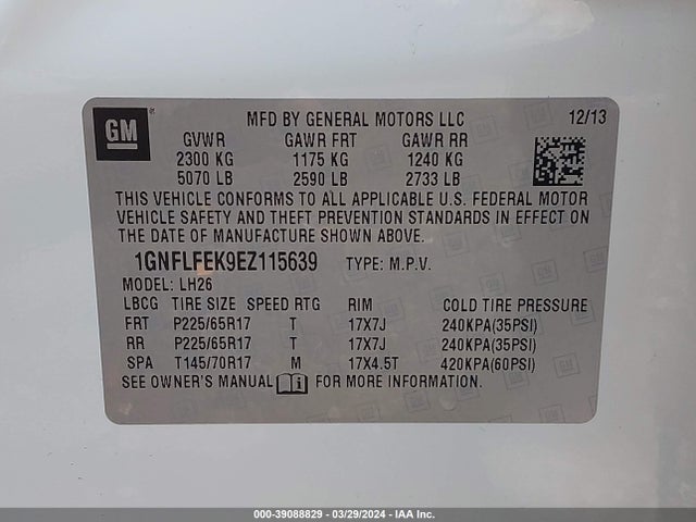 Chevrolet EQUINOX 1LT 2014 1GNFLFEK9EZ115639 Image 9