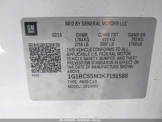 Chevrolet CRUZE LS 2019 1G1BC5SM1K7151588 Image 9