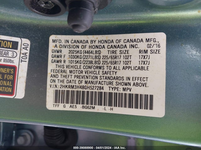 Honda CR-V SE 2016 2HKRM3H48GH527284 Image 9