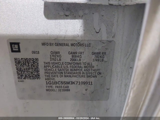 Chevrolet CRUZE LS 2019 1G1BC5SM3K7109911 Image 9