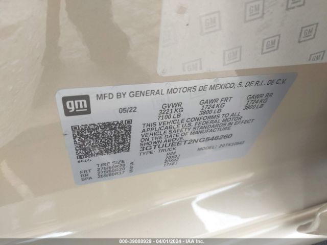 3GTUUEET2NG546260 GMC Sierra 1500 4wd  Short Box At4