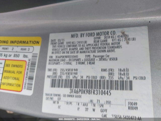Ford Fusion Titanium 2015 3FA6P0K98FR310445 Image 9