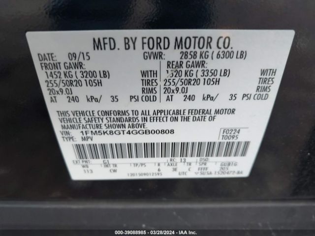 1FM5K8GT4GGB00808 Ford EXPLORER SPORT