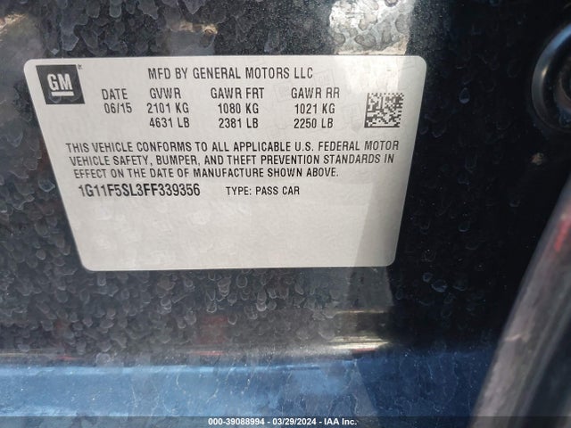 Chevrolet Malibu 1lz 2015 1G11F5SL3FF339356 Image 9