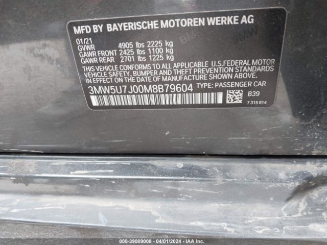 3MW5U7J00M8B79604 BMW 3 Series M340i
