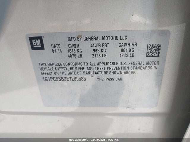 Chevrolet Cruze 1lt Auto 2014 1G1PC5SB3E7280585 Image 9