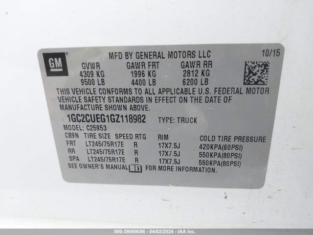Chevrolet Silverado 2500hd Wt 2016 1GC2CUEG1GZ118982 Image 9