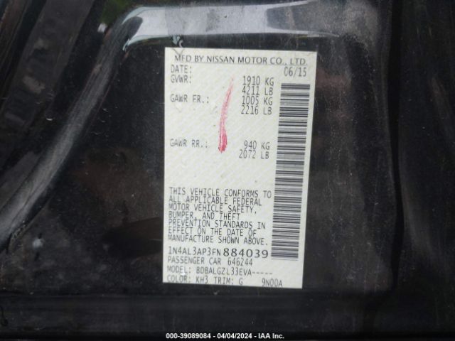 1N4AL3AP3FN884039 Nissan Altima 2.5/2.5 S/2.5 Sl/2.5 Sv