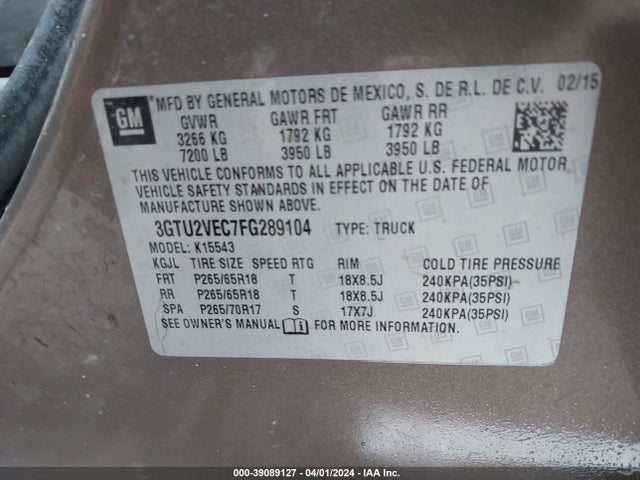 GMC Sierra 1500 Slt 2015 3GTU2VEC7FG289104 Image 9