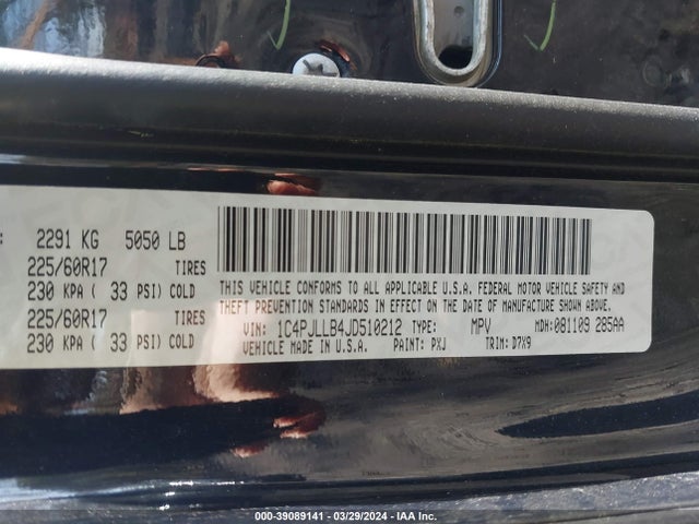 1C4PJLLB4JD510212 Jeep Cherokee Latitude Plus Fwd