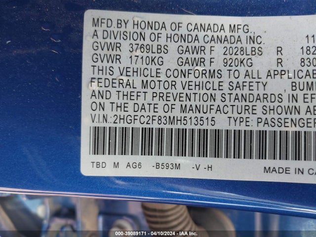Honda Civic Sport 2021 2HGFC2F83MH513515 Image 9