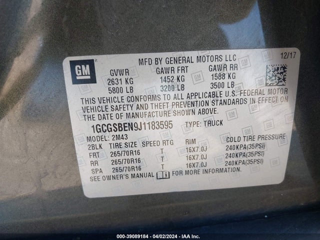 1GCGSBEN9J1183595 Chevrolet Colorado Wt