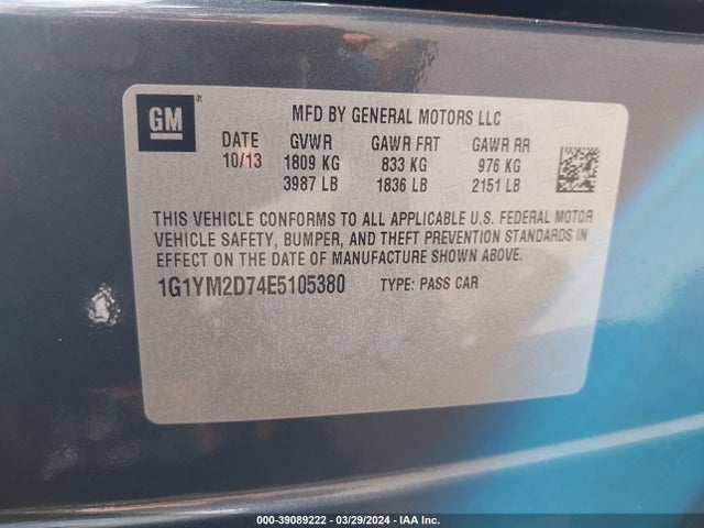 Chevrolet Corvette Stingray Z51 2014 1G1YM2D74E5105380 Image 9