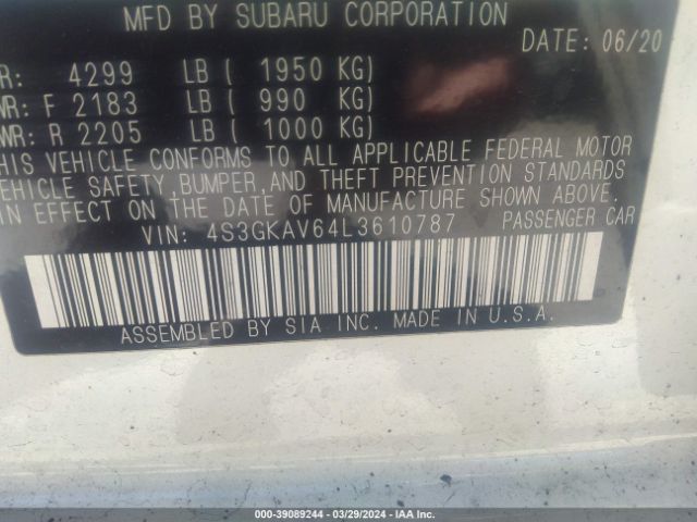 4S3GKAV64L3610787 Subaru Impreza Premium