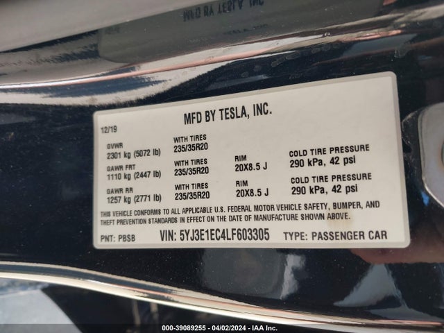 5YJ3E1EC4LF603305 Tesla Model 3 Performance Dual Motor All-wheel Drive