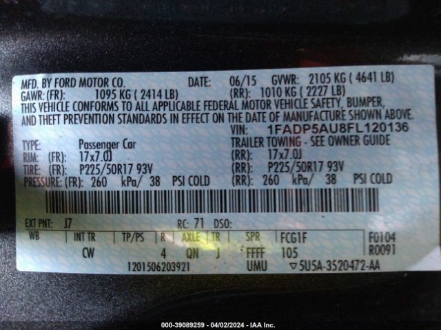1FADP5AU8FL120136 Ford C-max Hybrid Se