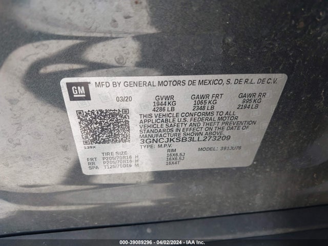 Chevrolet Trax Fwd Ls 2020 3GNCJKSB3LL273209 Image 9