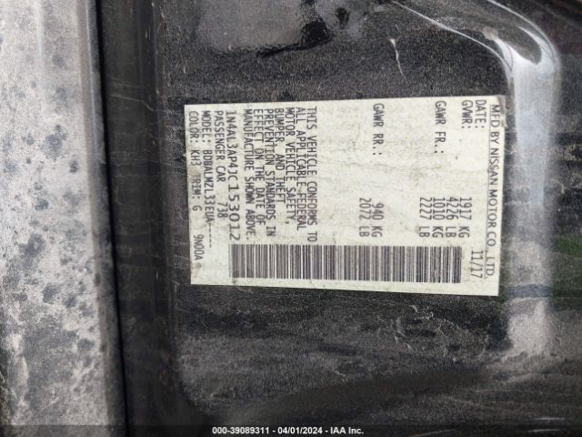 1N4AL3AP4JC153012 Nissan Altima 2.5 Sv