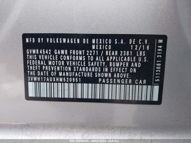 3VWH17AUXHM520951 Volkswagen Golf Alltrack Tsi S/tsi Se/tsi Sel