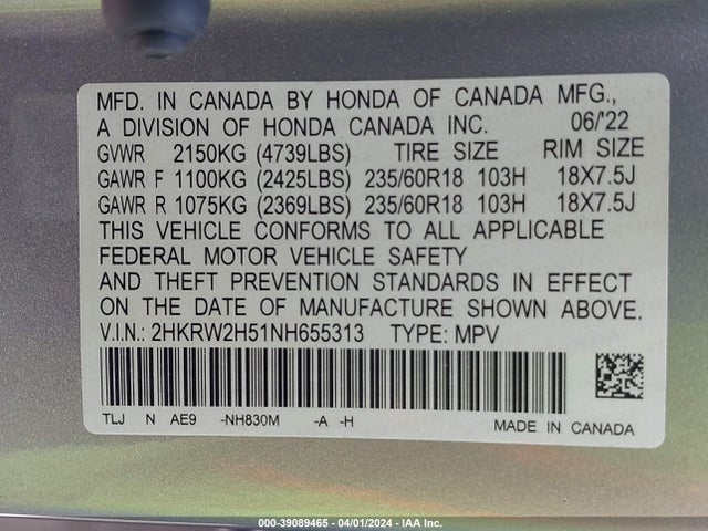 Honda Cr-v Awd Ex 2022 2HKRW2H51NH655313 Image 9