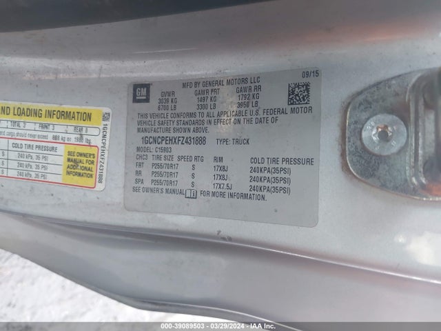 Chevrolet Silverado 1500 Wt 2015 1GCNCPEHXFZ431888 Image 9