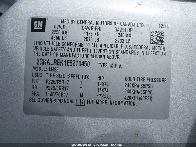 GMC Terrain Sle-2 2014 2GKALREK1E6270450 Image 9